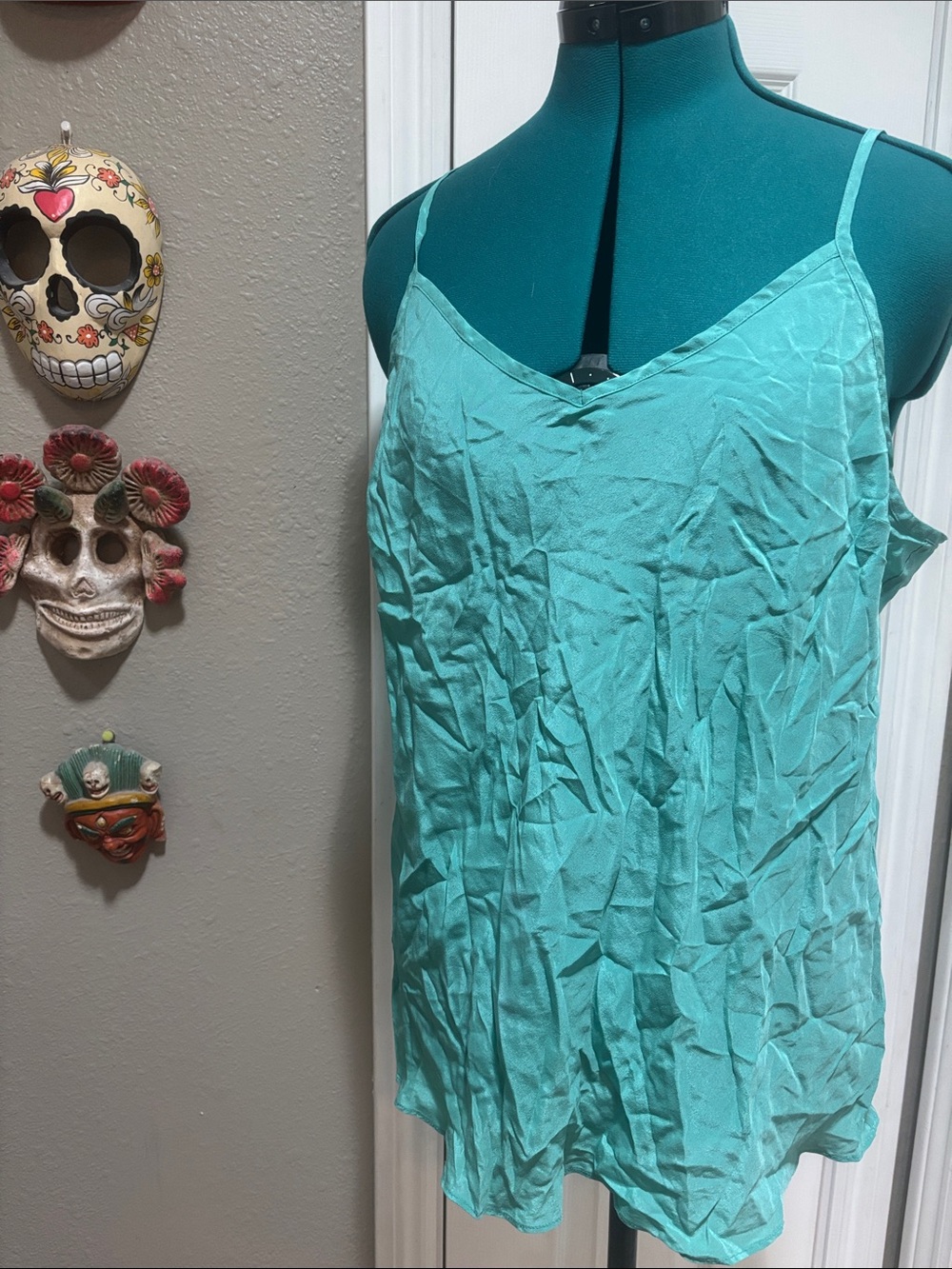 JCrew Women’s Silk Camisole, Teal Spaghetti Strap V-Neck Tank Top